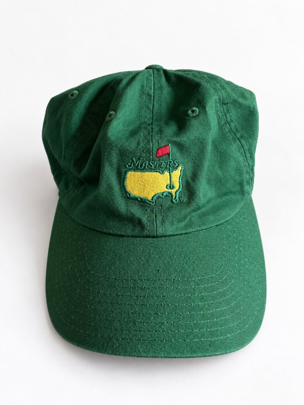 Masters Golf Hat Green Embroidered Logo Adjustable Buckle Strapback Cap